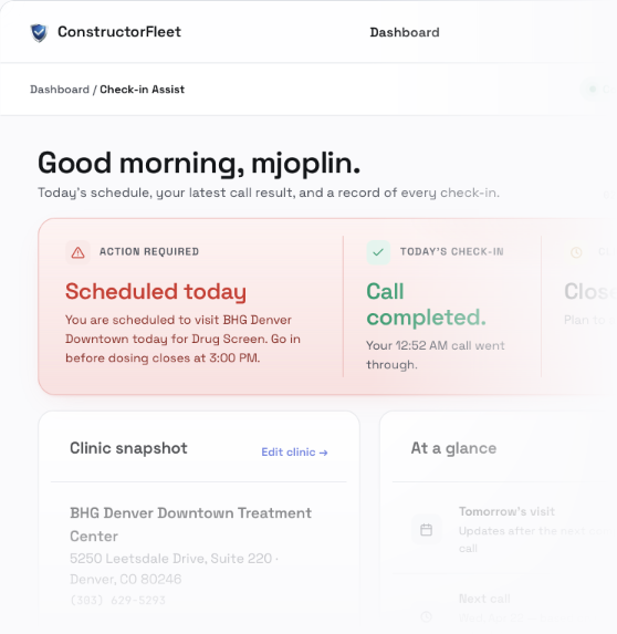 BHG Check-in Assist dashboard snapshot